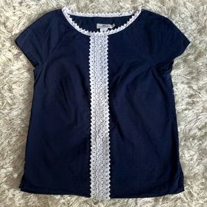 Vineyard Vines cotton lace trim Swiss dot lined blouse top S